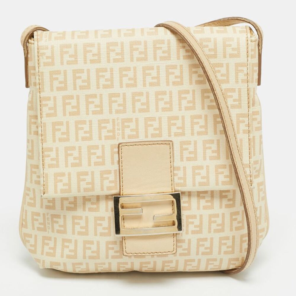 Fendi Beige Zucchino Coated Canvas Messenger Bag